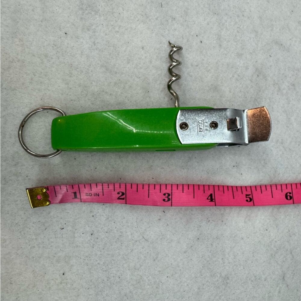 Vintage Ekco USA Bottle Can Opener Piercer Corkscrew Green Plastic Barware